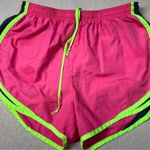 Nike Dri Fit Hot Pink and lime green Stripe Running Shorts Size M